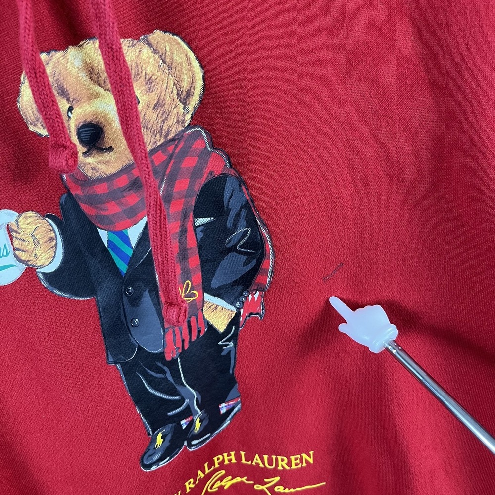 Polo Ralph Lauren Men's Red Coffee Polo Bear Fleece Hoodie Medium - Picture 5 of 7